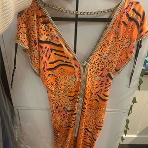 Vibrant Orange Animal Print Dress